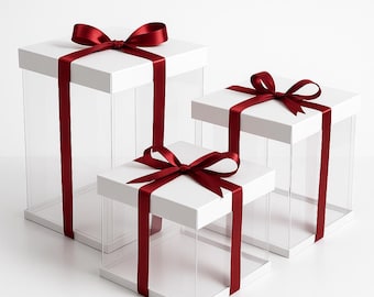 Clear Cake Box - 10 inch square base - 45cm tall - in white or black