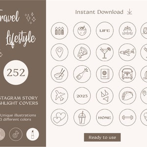Neutral Lifestyle und Travel Instagram Story Highlight Cover für Blogger, Influencer | Social Media IG Symbole beige & minimale Ästhetik