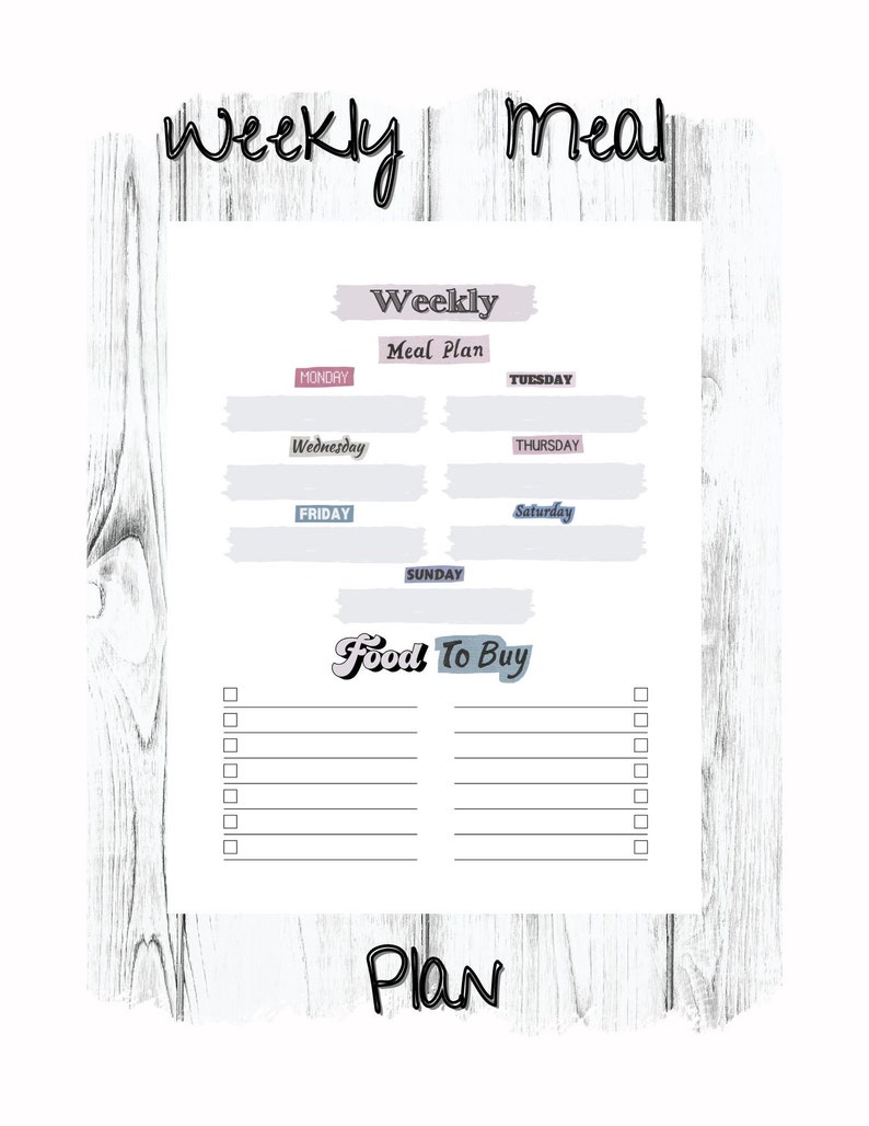 Weekly Meal Plan Printable PDF and JPG 2 Versions Laminate - Etsy