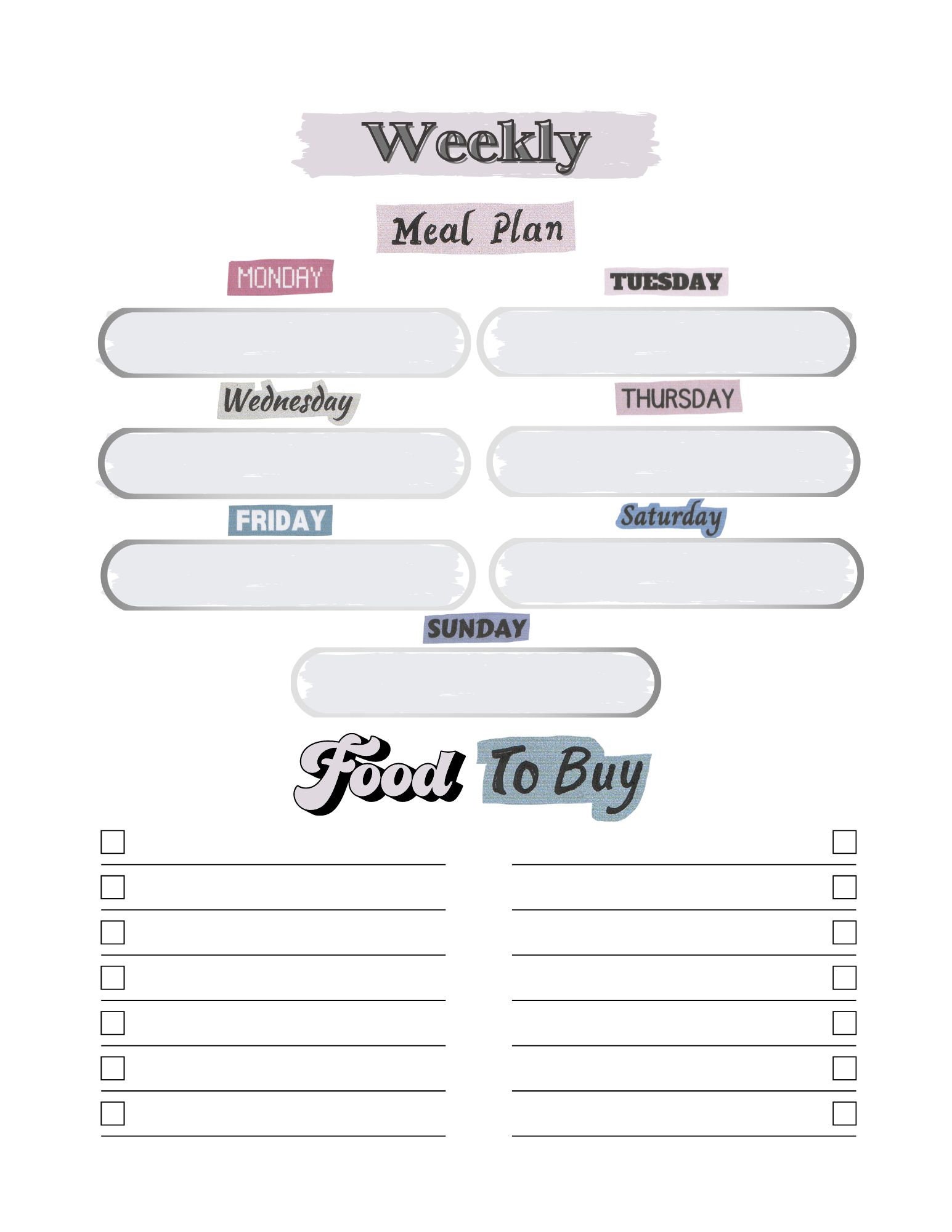 Weekly Meal Plan Printable PDF and JPG, 2 Versions, Laminate It Then ...