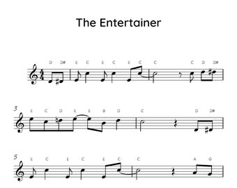 Partitura fácil de piano de The Entertainer (descarga digital), canciones para niños principiantes, PDF