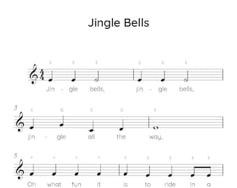 Jingle Bells Easy Piano Sheet Music, Digital Downloadable Musical Sheets, Kids Beginner Songs, PDF