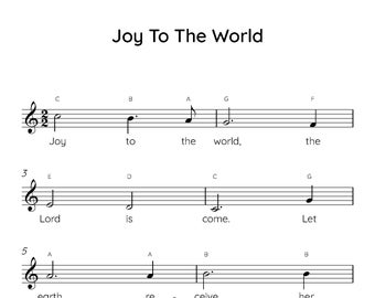 Joy To The World Easy Piano Sheet Music, Digital Downloadable Musical Sheets, Kids Beginner Songs, PDF