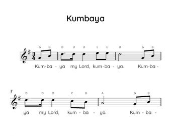 Kumbaya Easy Piano Sheet Music, Digital Downloadable Musical Sheets, Kids Beginner Songs, PDF