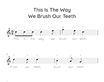 This Is The Way We Brush Our Teeth Easy Piano Sheet Music, Digital Downloadable Musical Sheets, Kids Beginner Songs, PDF