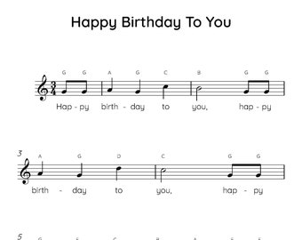Happy Birthday To You Easy Piano Sheet Music, Digital Downloadable Musical Sheets, Kids Beginner Songs, PDF