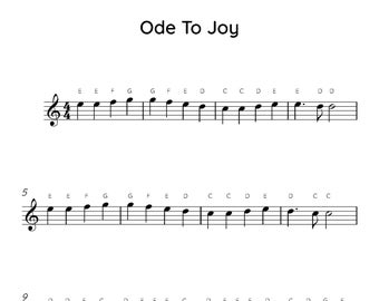 Ode an die Freude Einfach Klavier Noten, digital herunterladbare Musiknoten, Kinder Anfänger Lieder, PDF