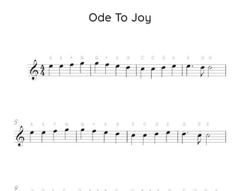 Ode To Joy Easy Piano Sheet Music, Digital Downloadable Musical Sheets, Kids Beginner Songs, PDF