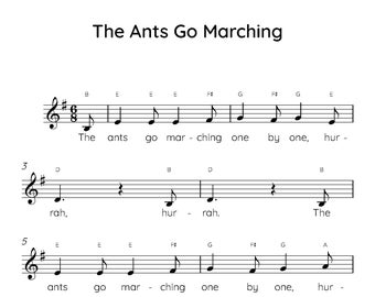 The Ants Go Marching Easy Piano Sheet Music, Digital Downloadable Musical Sheets, Kids Beginner Songs, PDF