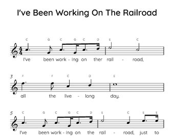 I've Been Working On The Railroad Easy Piano Sheet Music, Digital Downloadable Musical Sheets, Kids Beginner Songs, PDF