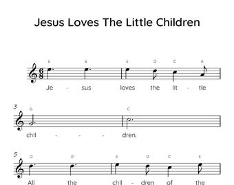 Jesus Loves The Little Children Easy Piano Sheet Music (Digital Download), Beginner Songs, Christian music