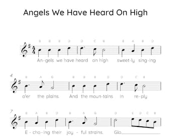 Angels We Have Heard On High Easy Piano Sheet Music, Digital Downloadable Musical Sheets, Kids Beginner Songs, PDF, Christmas Song