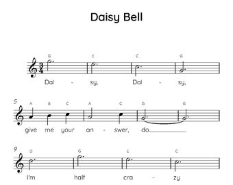 Daisy Bell Easy Piano Sheet Music, Digital Downloadable Musical Sheets, Kids Beginner Songs, PDF