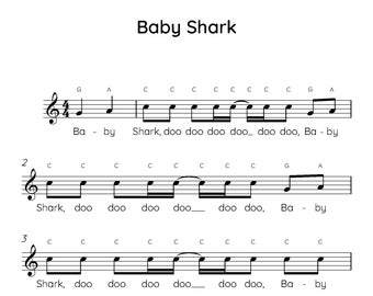 Baby Shark Easy Piano Sheet Music, Digital Downloadable Musical Sheets, Kids Beginner Songs, PDF