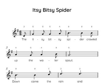 Itsy Bitsy Spider Easy Piano Sheet Music, Digital Downloadable Musical Sheets, Kids Beginner Songs, PDF