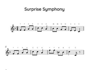 Surprise Symphony Easy Piano Sheet Music, Digital Downloadable Musical Sheets, Kids Beginner Songs, PDF