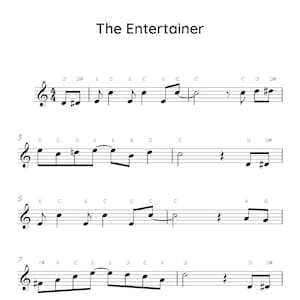 The Entertainer Easy Piano Sheet Music, Digital Downloadable Musical Sheets, Kids Beginner Songs, PDF