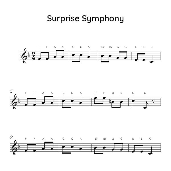 Surprise Symphony Easy Piano Sheet Music, Digital Downloadable Musical Sheets, Kids Beginner Songs, PDF