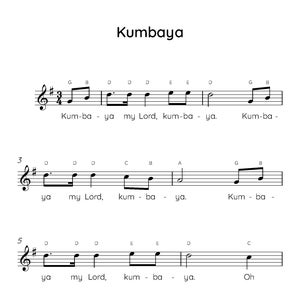 Kumbaya Easy Piano Sheet Music, Digital Downloadable Musical Sheets, Kids Beginner Songs, PDF