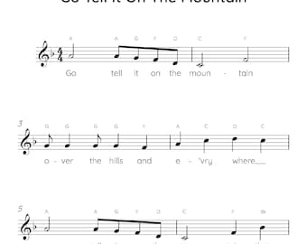 Go Tell It On The Mountain Easy Piano Sheet Music, Digital Downloadable Musical Sheets, Kids Beginner Songs, PDF, Christmas Song