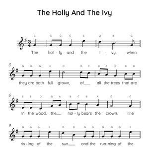 The Holly And The Ivy Easy Piano Sheet Music, Digital Downloadable Musical Sheets, Kids Beginner Songs, PDF, Christmas Song