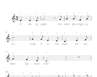 O Holy Night Easy Piano Sheet Music (Digital Download), Kids Beginner Songs, Christmas Song