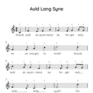 Auld Lang Syne Easy Piano Sheet Music, Digital Downloadable Musical Sheets, Kids Beginner Songs, PDF
