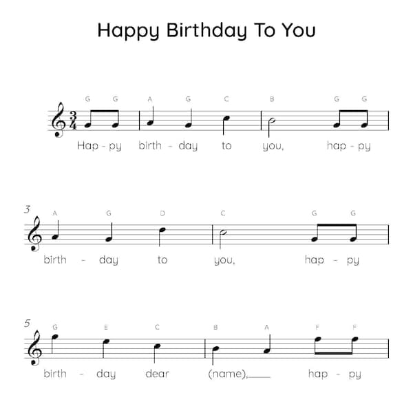 Alles Gute zum Geburtstag Einfache Klaviernoten, digital herunterladbare Notenblätter, Kinder Anfängerlieder, PDF