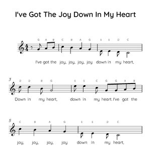 I&#39;ve Got The Joy Down In My Heart Easy Piano Sheet Music, Digital Downloadable Musical Sheets, Kids Beginner Songs, PDF, Christian music