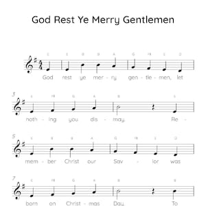 God Rest Ye Merry Gentlemen Easy Piano Sheet Music, Digital Downloadable Musical Sheets, Kids Beginner Songs, PDF, Christmas Song