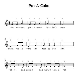 Pat A Cake Easy Piano Sheet Music, Digital Downloadable Musical Sheets, Kids Beginner Songs, PDF