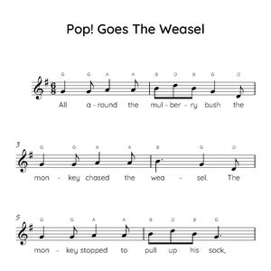 Pop Goes The Weasel Easy Piano Sheet Music, Digital Downloadable Musical Sheets, Kids Beginner Songs, PDF