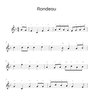 Rondeau (Masterpiece Theater Theme) Easy Piano Sheet Music, Digital Downloadable Musical Sheets, Kids Beginner Songs, PDF