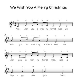 Les deseamos una feliz Navidad, partituras fáciles para piano, partituras musicales digitales descargables, canciones para niños principiantes, PDF, canción navideña