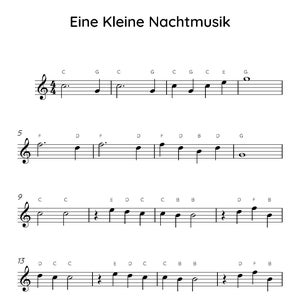 Eine Kleine Nachtmusik Easy Piano Sheet Music, Digital Downloadable Musical Sheets, Kids Beginner Songs, PDF