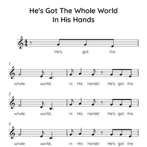 He&#39;s Got The Whole World In His Hands Easy Piano Sheet Music, Digital Downloadable Musical Sheets, Kids Beginner Songs, PDF, Christian music