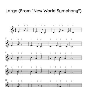 Largo (From &quot;New World Symphony&quot;) Easy Piano Sheet Music, Digital Downloadable Musical Sheets, Kids Beginner Songs, PDF