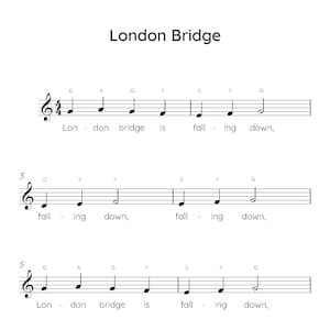 London Bridge Easy Piano Sheet Music, Digital Downloadable Musical Sheets, Kids Beginner Songs, PDF