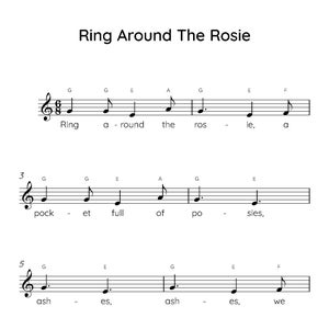 Ring Around The Rosie Easy Piano Sheet Music, Digital Downloadable Musical Sheets, Kids Beginner Songs, PDF