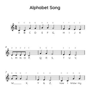 Alphabet Song Easy Piano Sheet Music, Digital Downloadable Musical Sheets, Kids Beginner Songs, PDF