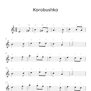 Korobushka Easy Piano Sheet Music, Digital Downloadable Musical Sheets, Kids Beginner Songs, PDF