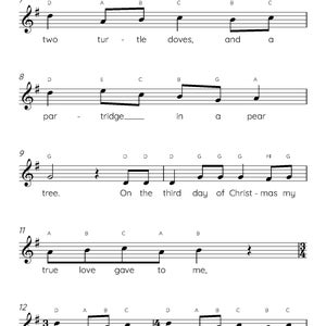 12 Days of Christmas Easy Piano Sheet Music (digital Download), Kids