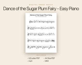 Dance of the Sugar Plum Fairy Easy Piano Sheet Music with Note Names | PDF + MP3 + MIDI