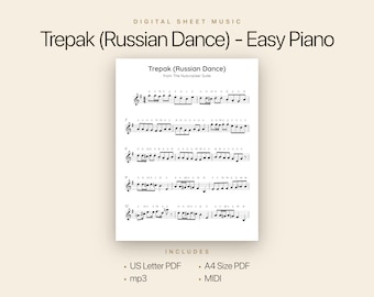 Trepak (Russian Dance) Easy Piano Sheet Music with Note Names | PDF + MP3 + MIDI