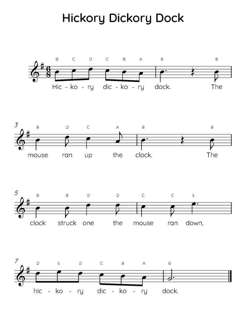 Hickory Dickory Dock Easy Piano Sheet Music, Digital Downloadable