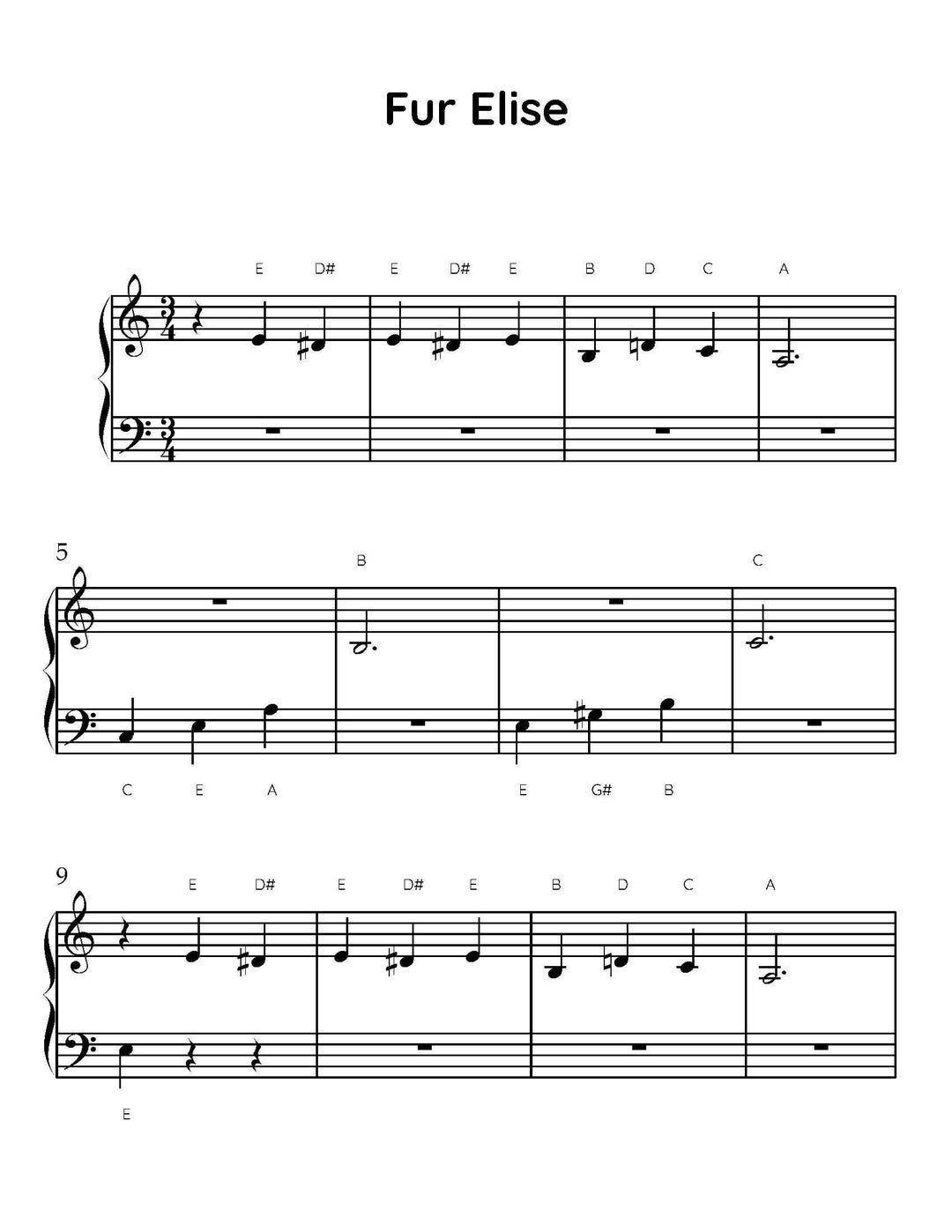 エリーゼのために – 初心者向け簡単ピアノ楽譜 | PDF + MP3 + MIDI