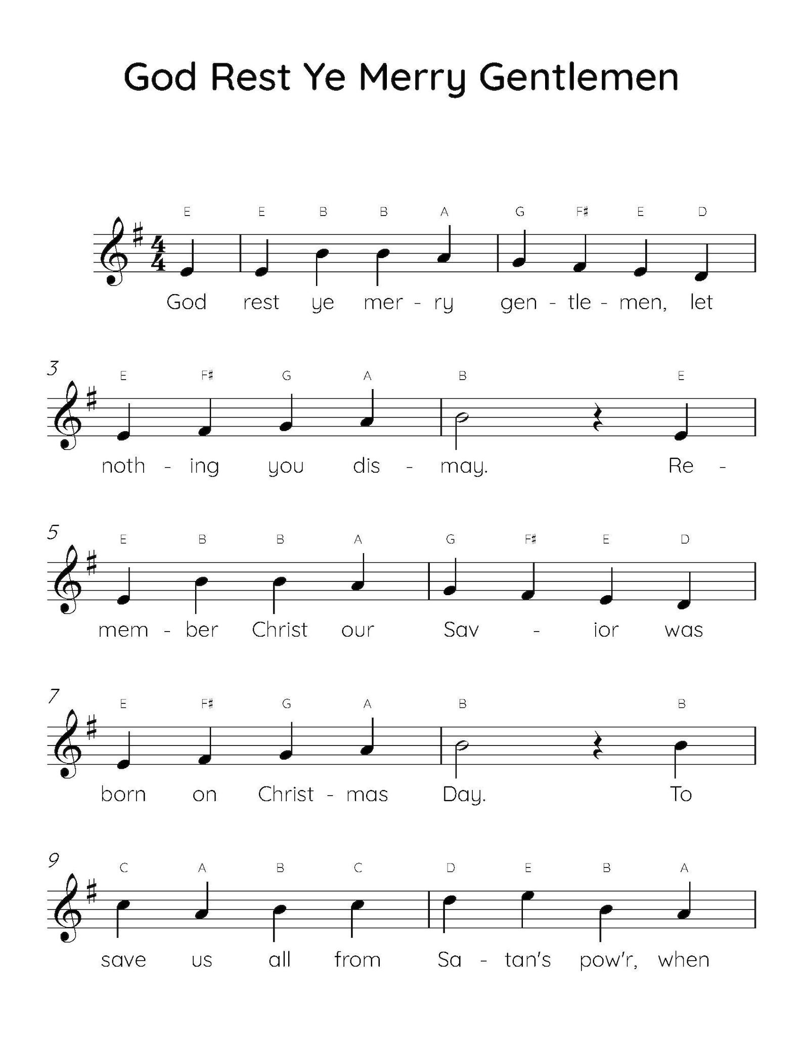 God Rest Ye Merry Gentlemen Easy Piano Sheet Music (digital Download ...