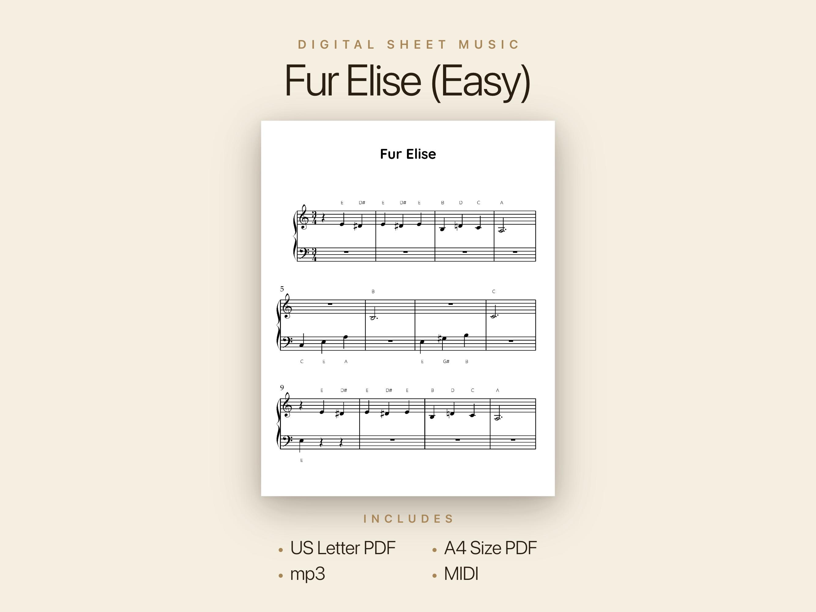 エリーゼのために – 初心者向け簡単ピアノ楽譜 | PDF + MP3 + MIDI