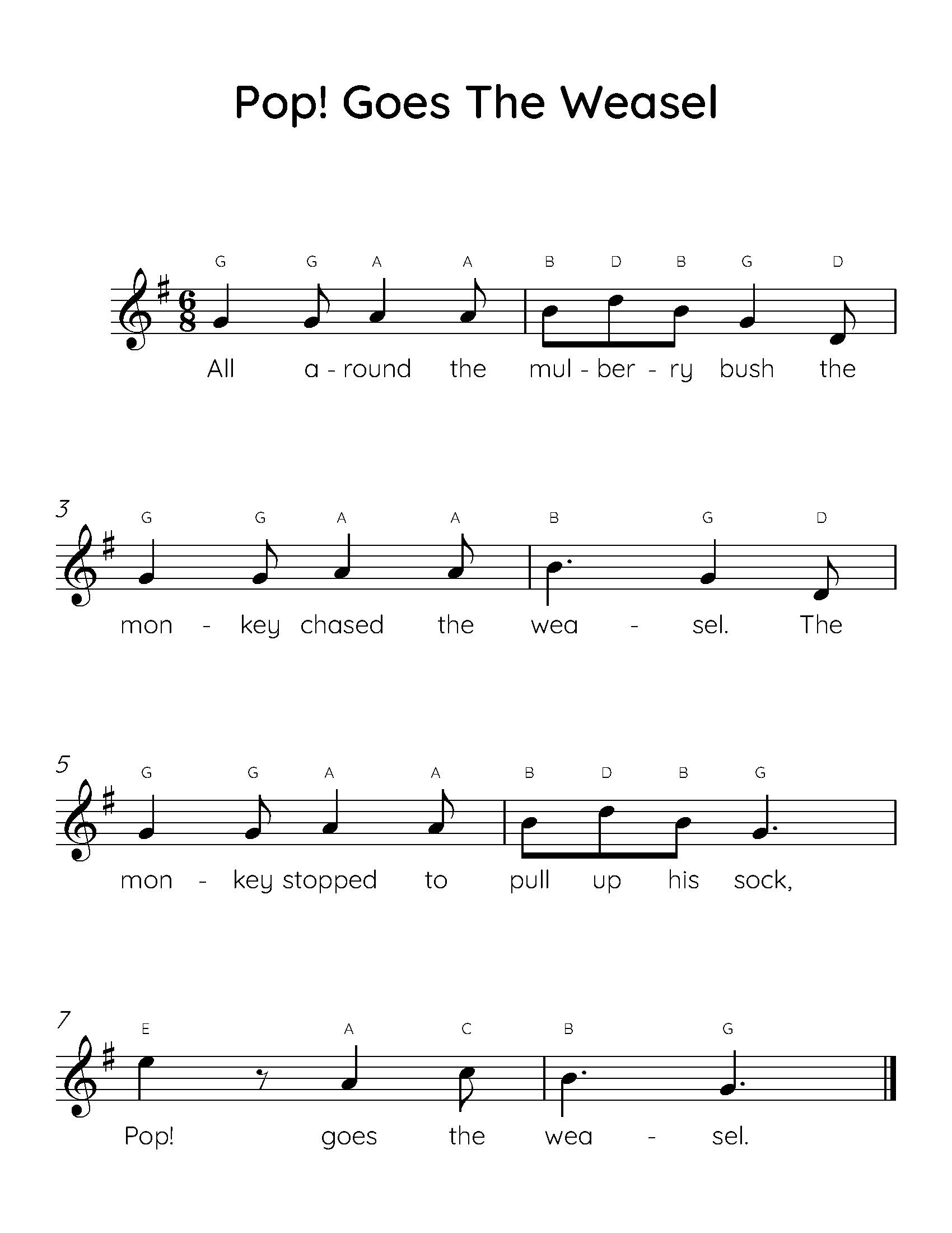 Pop Goes the Weasel Easy Piano Sheet Music, Digital Downloadable Musical Sheets, Kids Beginner Songs, PDF - Etsy for Free Piano Sheet Music Pop Songs Printable
