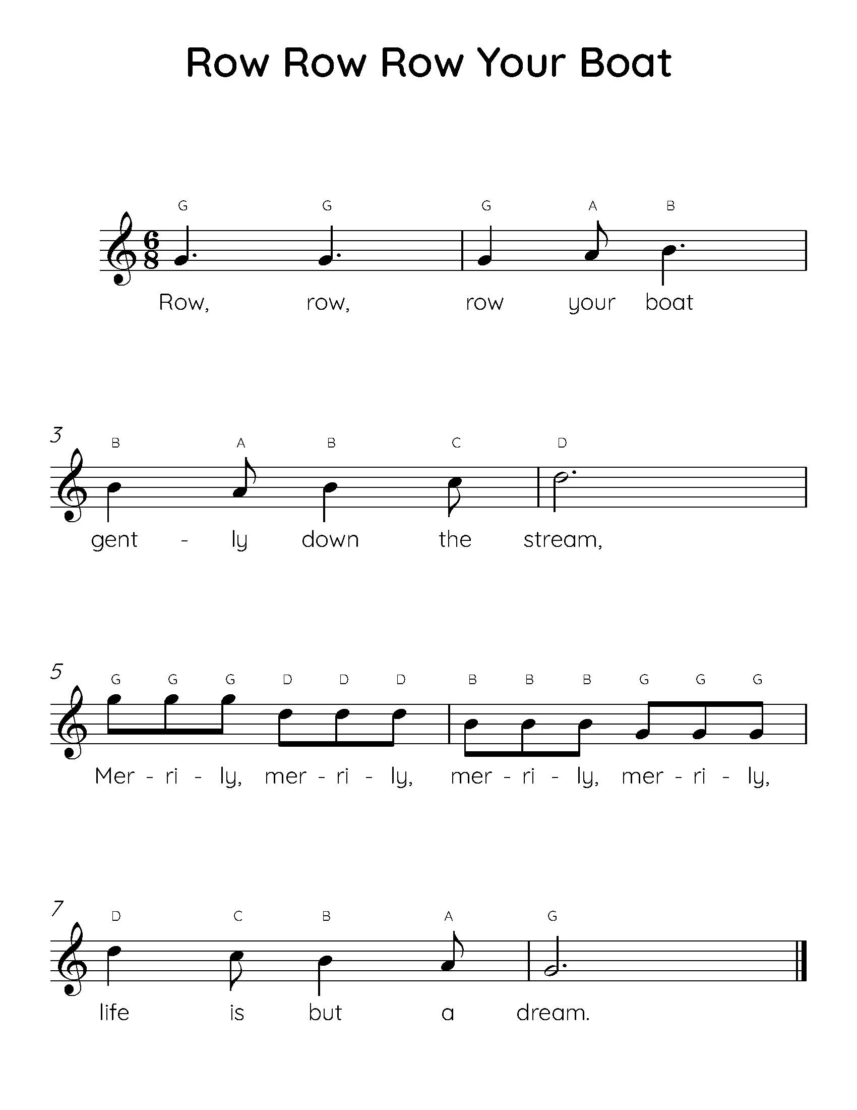 Row Row Row Your Boat」簡単ピアノ楽譜（デジタルダウンロード 